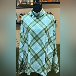 Talbot’s *NWOT* Woman’s Green and Blue Plaid Turtleneck Top in 3X